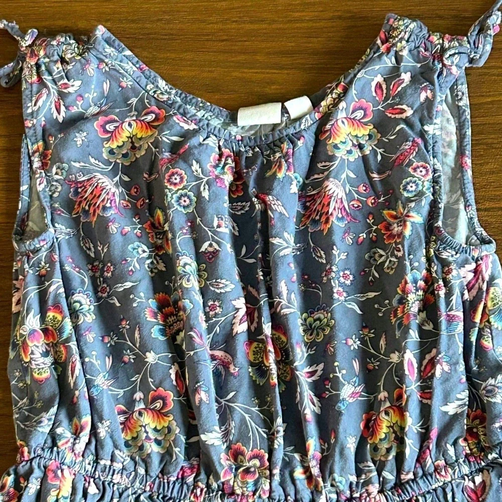 Girls Boho Floral Tiered Sundress Navy Blue Shoulder‎ Ties Size L 10-11 Gap Kids